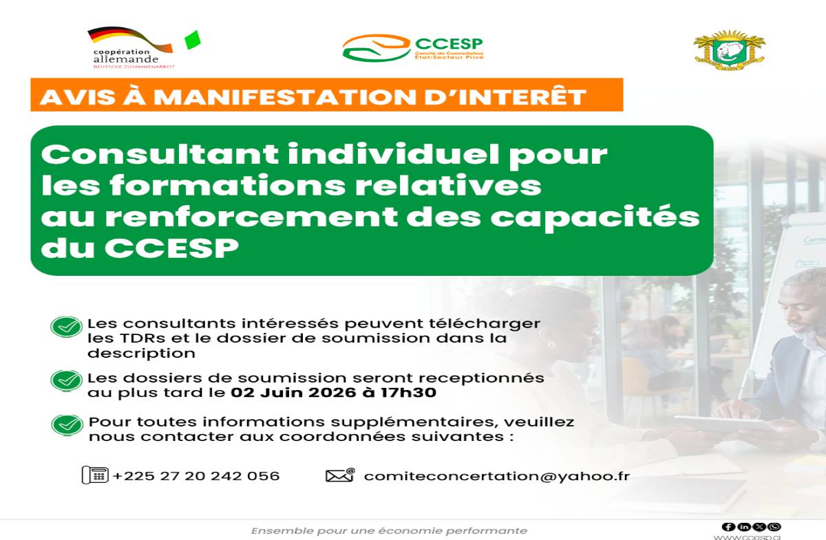 AVIS A MANIFESTATION D'INTERÊT - CONSULTANT INDIVIDUEL POUR LES FORMATIONS RELATIVES AU RENFORCEMENT DES CAPACITÉS DU CCESP